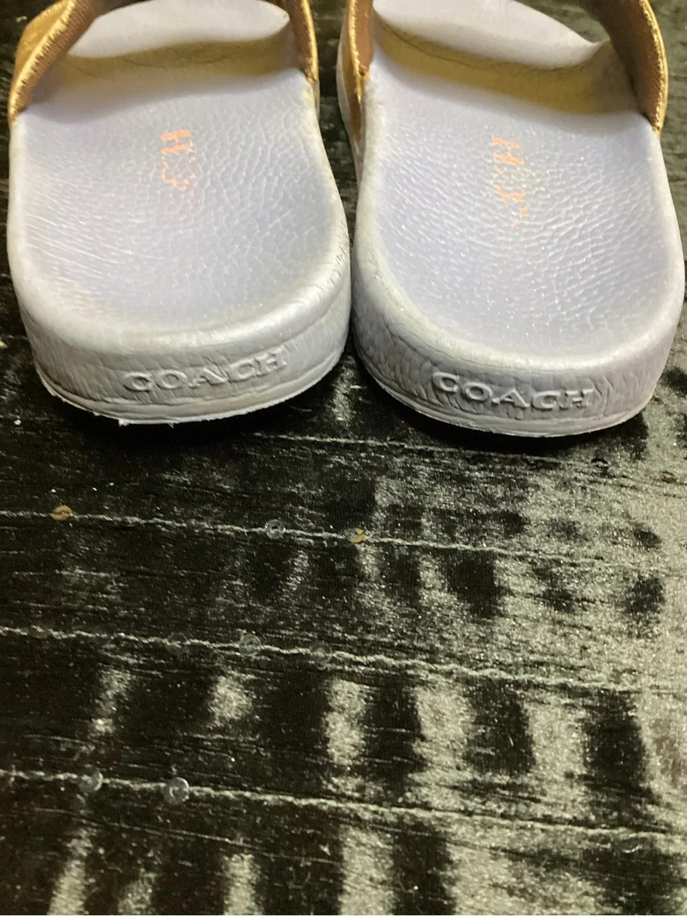 Coach Adele Pink and Gray “LOVE” Appliqué Slide Sandals 8